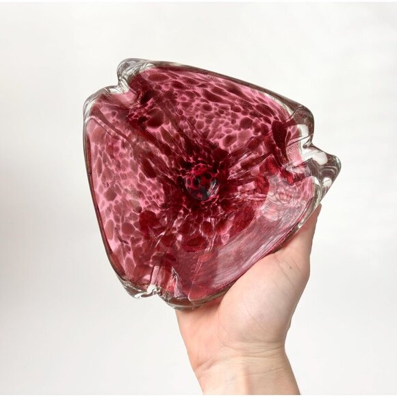 Murano Other - Gold Fleck & Cranberry Spotted Vintage Murano Glass Italian Triangular Ash Tray